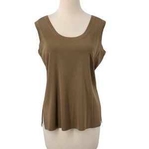 Exclusively Misook Womens Sleeveless Knit Shell Tank Top Scoop Neck Brown Size M